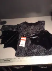 New 12M 18M Cat & Jack HALLOWEEN BLACK SPIDER WEB DETACHABLE BAT WING SHIRT