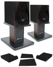 2) Rockville APM5D 5.25" 250W Dark Wood Powered Studio Monitors+Desk Stands+Pads