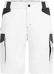 [BWOLF] Daytona Work Shorts Stretch Work Trousers Men Short Work Trousers Men with Many Pockets, White, Small
