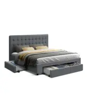[Artiss] Queen Size Bed Frame Base Mattress With Storage Drawer Fabric