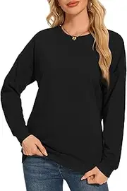 [Asoodiy] Christmas Sweatshirts Women Xmas Top Ladies Merry Christmas Tree Printed Top Drop Shoulder Sweatshirts Holiday Pullover, Black, S