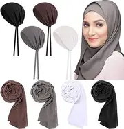 [JUYOU] 4 Pcs Chiffon Scarves: Includes Hijab Caps, Long Shawls, Soft Wraps, And Islamic Muslim Underscarf Turban Caps For Women, Suitable For Various Uses Including Sleep Hats