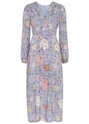 Rixo Camellia Printed Midi Silk Dress - Light Blue - XL (UK 16 / XL) XL (UK 16 / XL)