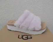 UGG SEASHELL PINK FLUFF YEAH SHEEPSKIN LEATHER PLATFORM SANDALS, US 5/ 36 ~NIB