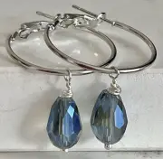 Blue Gray Teardrop and Silver Lever Back Earrings. Laguna Beach Boutique.