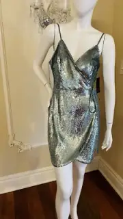Aidan by Aidan Mattox Sequin Wrap Mini Dress Size 8