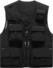 [Flygo] Men's Casual Outdoor Work Safari Fishing Travel Photo Cargo Vest Jacket Multi Pockets