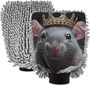 XYMZR Animal Crown Closeup Absorbent Microfiber Car Wash Mitt, Funny Cute Anime Scratch Free for Cars Cleaning, Home Cleaning Mitts, 2 Pack, 10.24” L x 7.09” W