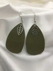 Handmade Teardrop Double-Sided Leather Earring Set with Charm New Free Ship 762