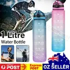 1L Water Bottle Motivational Drink Flask Time Markings BPA Free Sport Gym VIC