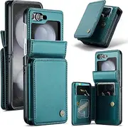 [XIMAND] for Samsung Galaxy Z Flip 6 Wallet Case with RFID Blocking and 4 Credit Card Holder, Premium Durable Leather Magnetic Clasp Kickstand Heavy Duty Shockproof Protective Cover.- Green