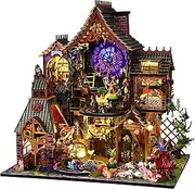 ALITAAU DIY Miniature House Kit, Enchanted Gothic 3D Wooden Puzzle Bookshelf Insert Decor, Miniature Dollhouse Bookends with LED Light, Creativity Craft Kit for Home Decor (Magic Forest)