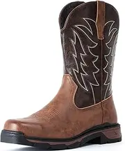 [ANGRYRAM] Steel Toe Work Boots for Men Waterproof Puncture Resistant Construction Safety Shoes Men's Slip on Square Toe Cowboy Boots