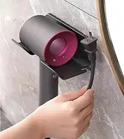 SUPTEC Universal Hair Dryer Holder, Blow Dryer Hanger Wall Mount for Hair Dryer Hook with Plug&Cord Organizer Self Adhesive for Cabinet Bathroom(1 Pack Black)