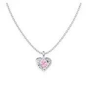 ANYCO Necklace 925 Silver Pink Heart Stone Pendant Gift Jewelry for Women