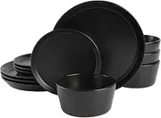 Gibson Soho Lounge Sofia Coupe Stoneware Dinnerware Set, Service for 4 (12pcs), Black