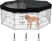 Zuisfau Dog Playpen Mesh Top Cover, Fits 24 Inch 8 Panels Regular Octagon Metal Exercise Pet Playpen, Black, Hooks Connections. (Note: Cover Only, Playpen Not Included !!)