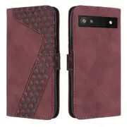 Google Pixel 6A Case, PU Leather Flip Cover Magnetic Clasp Design Wallet Card Slots Stand Case - Red