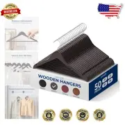 50-Pack Elegant Wooden Coat Hangers with 360° Swivel Hook - Space Saving Design
