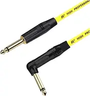 ROBAUN Instrument Guitar Cable 6.35mm TS Jack Cable 1/4 Inch Straight to Right Angle Electric Bass Guitar Cord for Keyboard(BK-Yellow,25m)