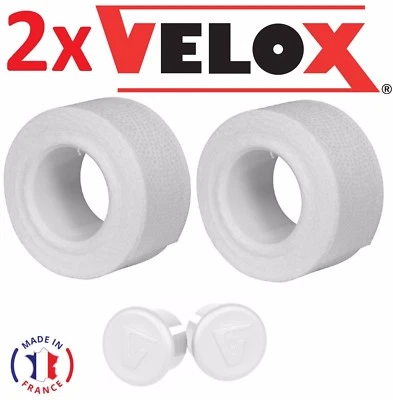 SET COTTON HANDLEBAR TAPE + PLASTIC END CAP WHITE VELOX BIKE RETRO VINTAGE OLD