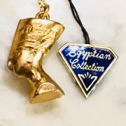 VTG 80’s King Tut Necklace Gold 925 Sterling Egyptian Pharaoh Nefertiti 3D NWT