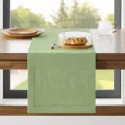 Linen Textured Border Table Runner, 14 x 60 Inch Farmhouse 14x60 Inch Green