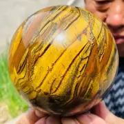 4.46lb Large Natural Gold Tiger's Eye Stone Quartz Crystal Sphere Specimen Reiki