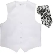 New Men's Formal Vest Tuxedo Waistcoat white with White leopard tie wedding prom