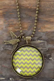 Yellow Chevron Pendant W Swallow Charm--NES-PCHEVYEL