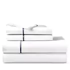 Ralph Lauren Organic Cotton Percale Palmer King Flat Sheet $185 White/Polo Navy