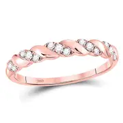 10k Rose Gold Round Diamond Striped Stackable Band Ring 1/5 Cttw