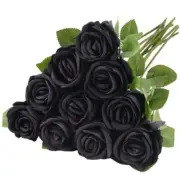 Artificial Silk Roses Flowers with Long Stem, 10pcs Realistic 10 PCS Black