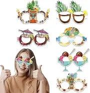 Hawaiian Themed Glasses | 6 Pair Paper Hawaiian Tropical Glasses,Fancy Dress Props, Fun Kids Adults Beach Pool Favors, Themed Photo Booth Decorations For Women Men