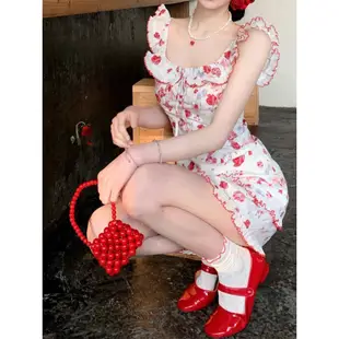 韓版小清新休閒時尚碎花吊帶洋裝女裝緊身收腰旅行度假無袖印花A字洋裝