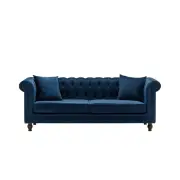 Design Square Modern Chesterfield Velvet Fabric 3-Seater Sofa - Blue