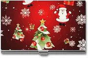 [VFMKT] Slim Metal Business Card Holder Portable Business Card Case Pocket Name Card Holder Merry Christmas Wallet for Men Women Office Travel, style, One Size