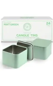 Mint Square Candle Tins 8 oz with Lids - 24-Pack of Bulk Candle Jars for Maki...