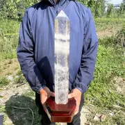 6.93LB Natural Clear Quartz Obelisk Quartz Cystal Point Wand Tower + Stand