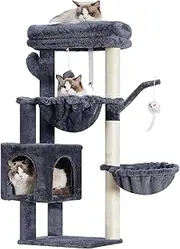 Heybly Cat Tree, 39.4 Inches Cactus Tower Condo with Scratching Post, Cat Tower for Indoor Cats, Fully Wrapped Sisal Pole, Soft Platform, 2 Baskets and Dangling Toy, Smoky Gray HCT006SG