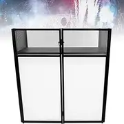 Portable DJ Facade Table Station, DJ Disco Booth Stand Mixer Shelf, Foldable DJ Event Booth Facade with White & Black Scrim, Padded Carrying Bag, DJ Booth Flat Table Top(40 * 40 * 20 in)