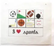 I Love Sports Theme Small Pillow Handpainted Needlepoint Canvas