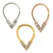 Pear Shaped Bendable Cut Ring w/ 5 CZ Lined Design for Septum, Cartilage, Tragus