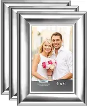 Icona Bay 4 6 Picture Frames (4x6, 3 Pack, Silver) Photo Frames, Wall Mount Hangers Black Velvet Back, Table Top Easel, Landscape as 6x4 Picture Frames Portrait as 4x6, Elegante Collection