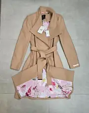 Ted Baker London Sandra Camel Tan Cashmere Wool Wrap Belted Coat TB 2 UK 10