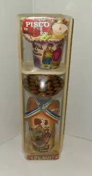 New PISCO - Pisco Es Peru Leather Flask and Shot Glass Set