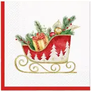 (20) Christmas Decoupage Paper Napkins Red Sleigh Crafts Packs 20 Napkins