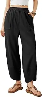 [Xiaoxuemeng] Womens Baggy Wide Leg Pants Casual Elastic Waisted Palazzo Harem Pants with Pockets