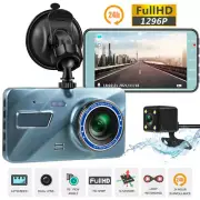 Touch Screen Dash Cam 4" 1080P Dual Lens Car DVR Recorder Front and Rear Camera