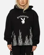 [PLAYBOY] Playboy Gothic Flames Hoodie Black - Size L L Black